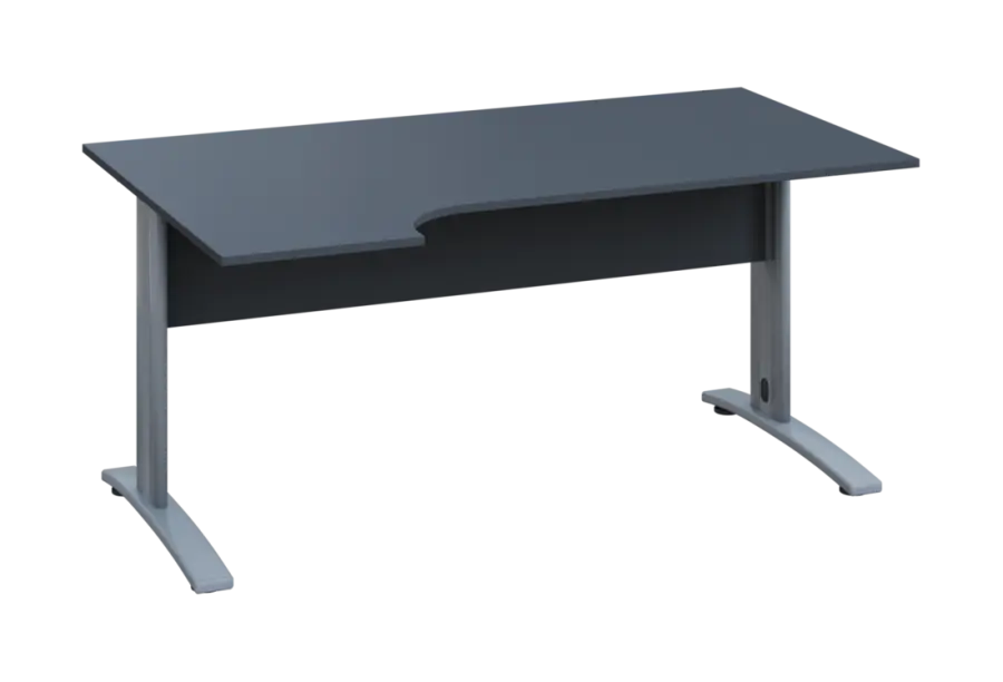 ERK 28 - 164 stůl kancelářský, rohový, levý, kovová podnož stříbrná, deska 25 mm, široký 1600 mm, antracit